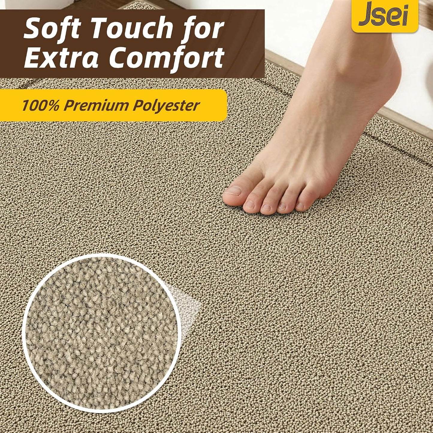 JSEI Stair Treads for Wooden Steps Indoor, 15-Pack Non Slip Stair Treads 30" x 8", Washable Polyester Stair Mats with TPE Backing, Low Profile Stair Rugs for Kids, Seniors and Dogs, Brown