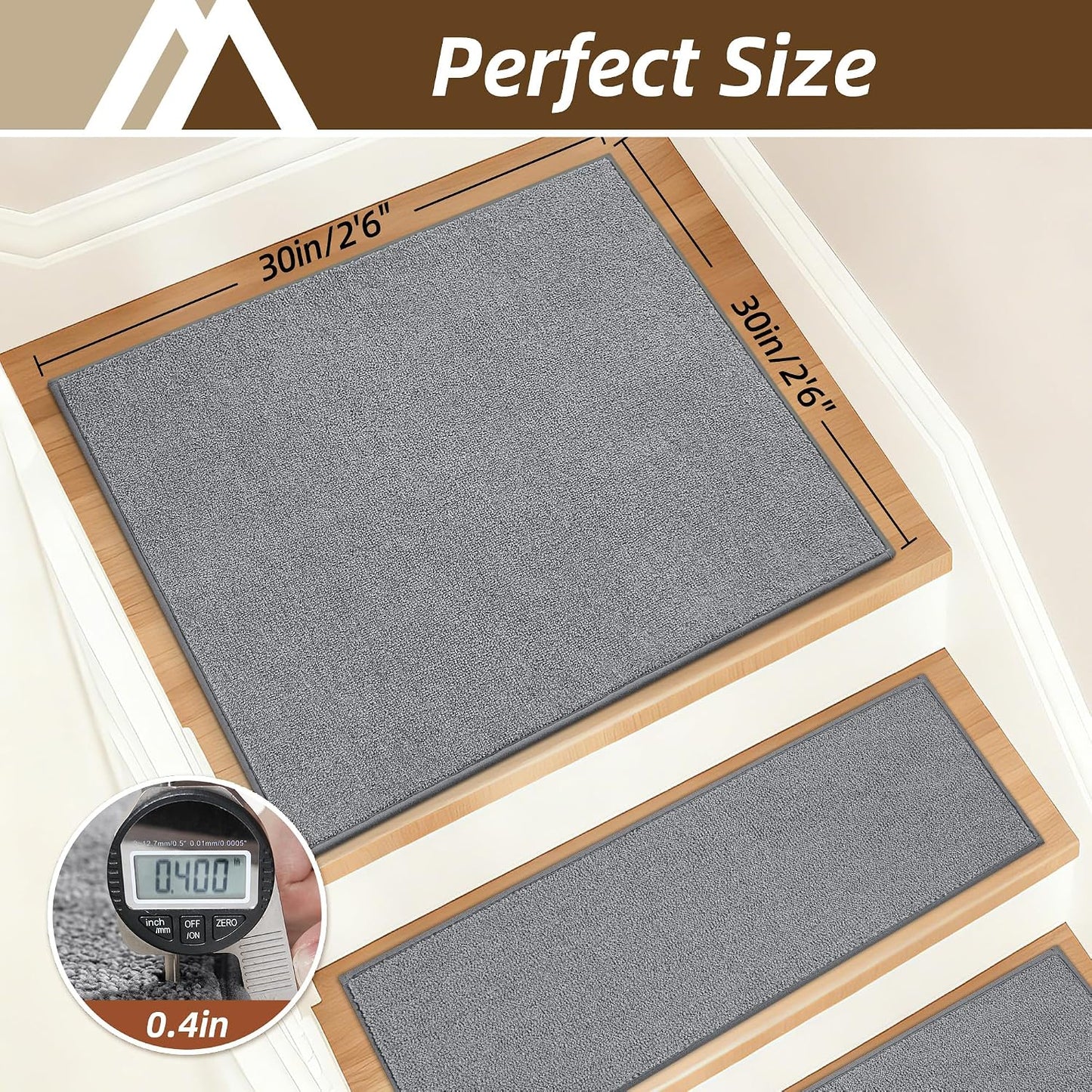 COSY HOMEER Stair Treads Non-Slip Carpet Stair Treads for Wooden Steps, Indoor Stair-Runner Rugs for Kids Elders & Pets 28"x9" (4Pc, Dark Gray)