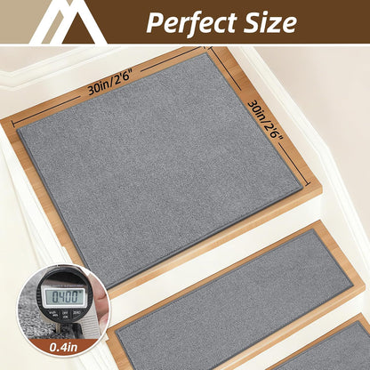 COSY HOMEER Stair Treads Non-Slip Carpet Stair Treads for Wooden Steps, Indoor Stair-Runner Rugs for Kids Elders & Pets 28"x9" (4Pc, Dark Gray)