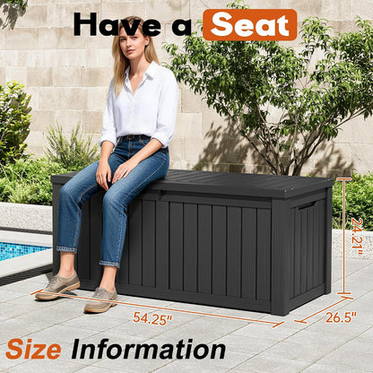 Outdoor Storage Box, Resin Deck Boxes Indoor and outdoor, Waterproof Storage Box Lockable Lid (Black, 85 Gallon)