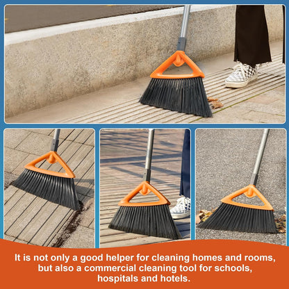 CLEANHOME Heavy Duty Outdoor Broom and Dustpan Set with Long Handle, Standing Dustpan & Split-End Bristles for Patio, Garage, Deck, Leaves Debris Cleaning