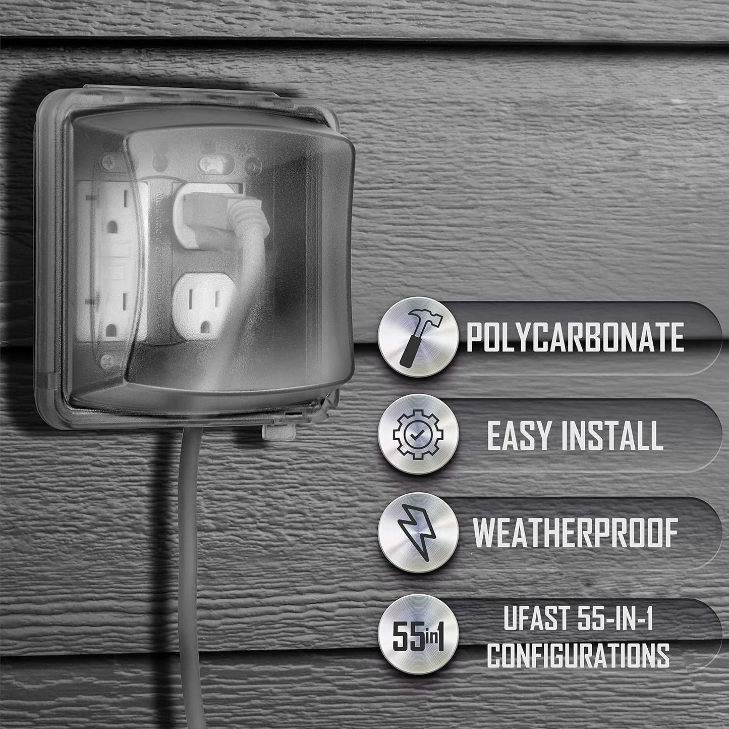TayMac MM2410G Gray Polycarbonate 2-Gang Weatherproof In-Use Electrical Outlet Cover for Home Improvement, 2.75-in. Deep Outdoor Outlet Cover for Electrical Box, UFAST 55-in-1, Rated NEMA 3R