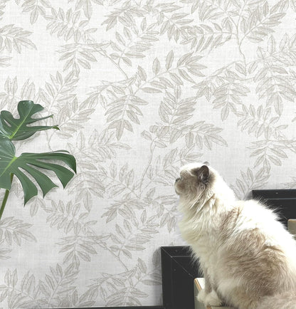 Neutral Leaf Peel and Stick Wallpaper Boho Contact Paper for Cabinets and Drawers Modern Removable Self Adhesive Wallpaper for Bedroom Bathroom Waterproof Contact Paper Beige 78.7inL 17.3inW