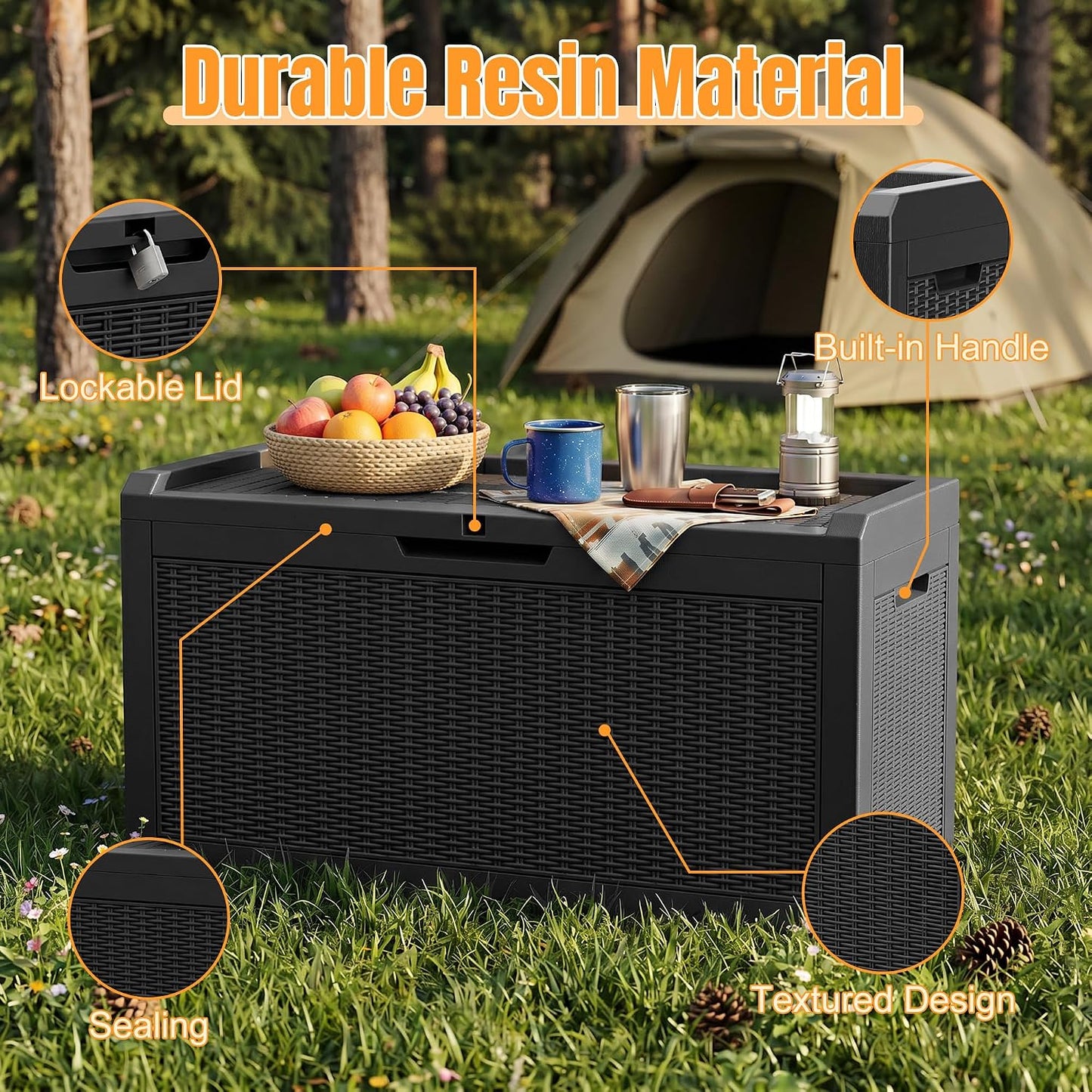 Outdoor Storage Box,38 Gallon Resin Deck Box,Waterproof & UV Resistant Lockable Package Delivery Bin,Toy Cabinet for Indoor & Outdoor