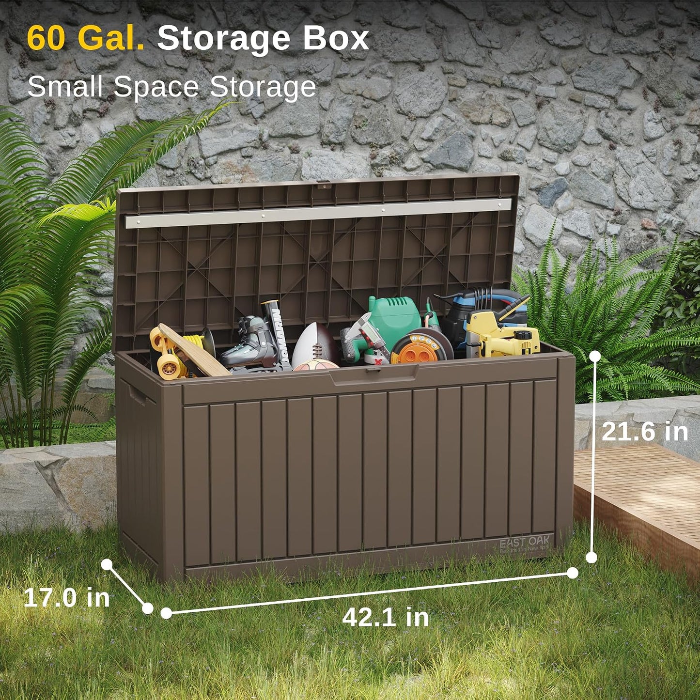 EAST OAK Outdoor Storage Box, 31 Gallon Deck Box Indoor and Outdoor Use, Waterproof Resin Storage Bin for Package Delivery, Patio Cushions, Gardening Tools, Lockable, UV Resistant, Grey