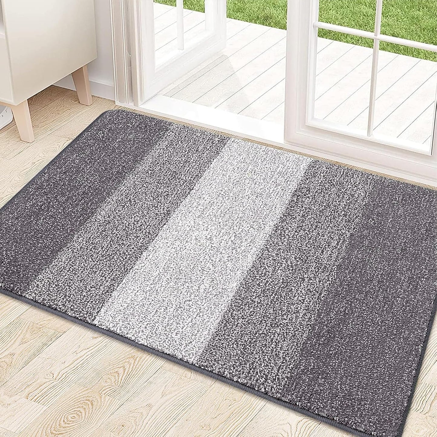 Kitinjoy Indoor Outdoor Door Mat, 32x20 Non-Slip Absorbent Dirt Trapper, Low-Profile Washable Inside Entrance Front Floor Mat, Sturdy Soft Entry Doormats for Entryway, Grey