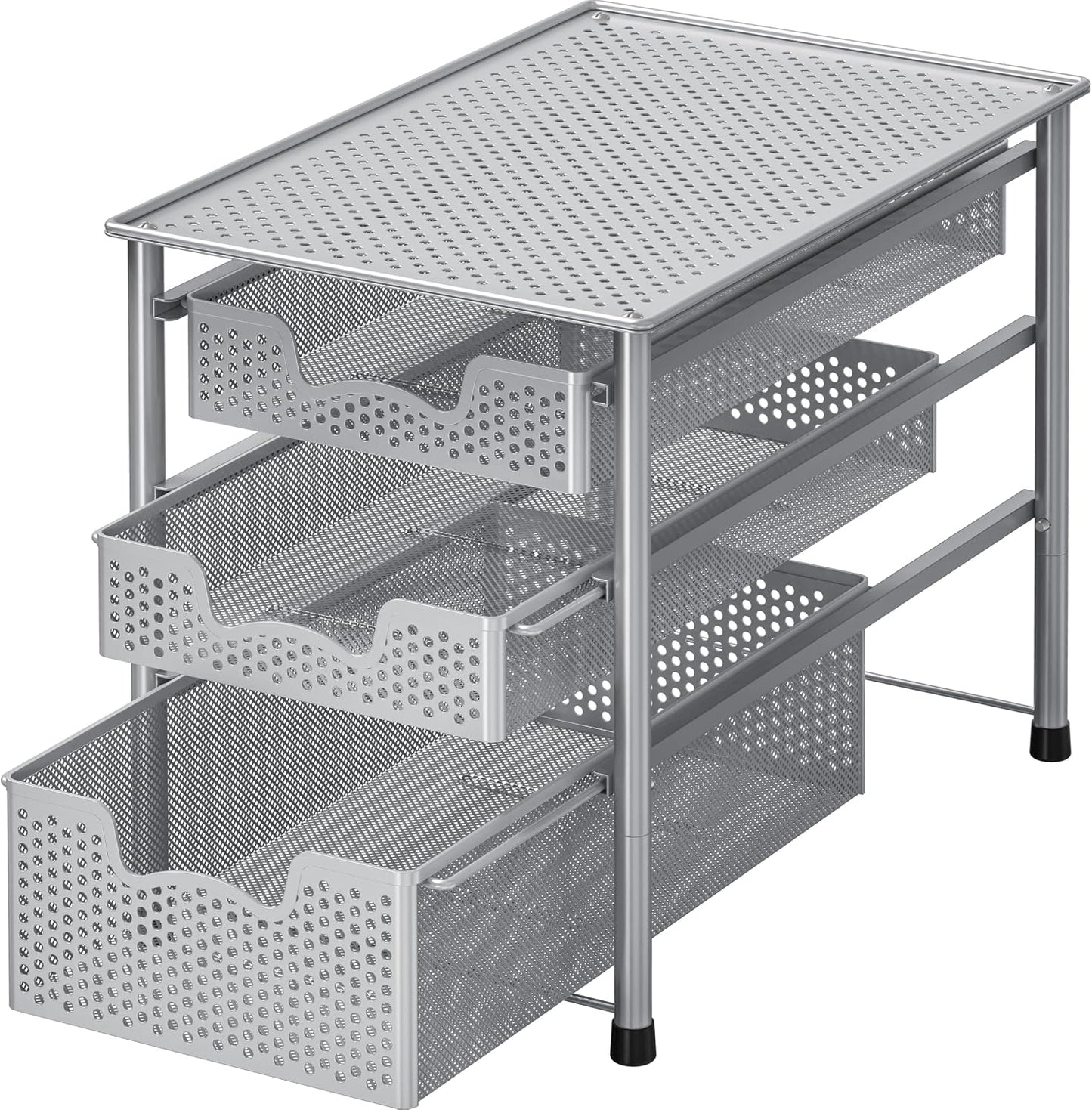 Simple Houseware Stackable 2 Tier Sliding Basket Organizer Drawer, White