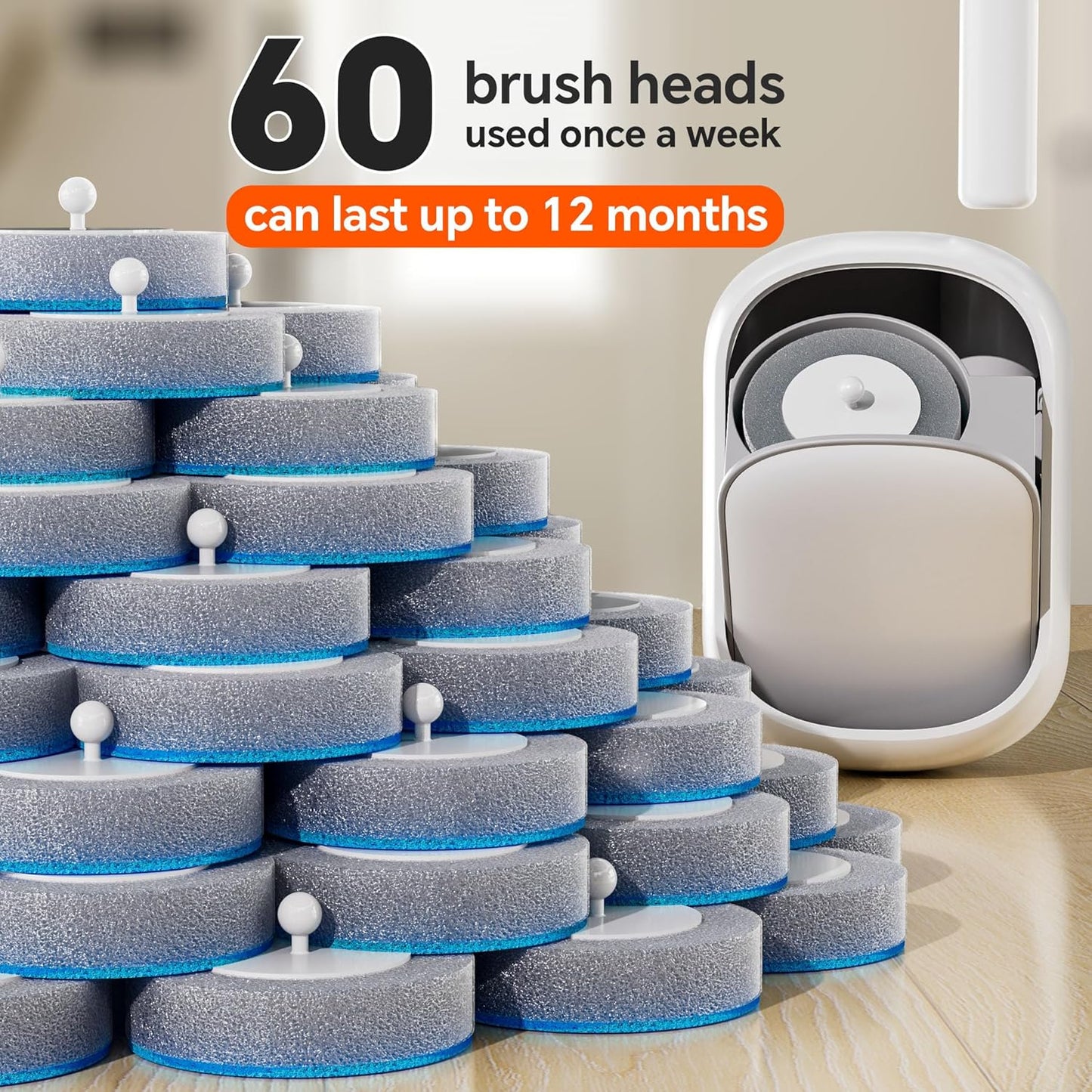 Disposable Toilet Brush and Holder Set with 18 Bowl Wand Cleaners Refill Pads, Bathroom Wall Mounted Toilet Bowl Cleaners Kit.
