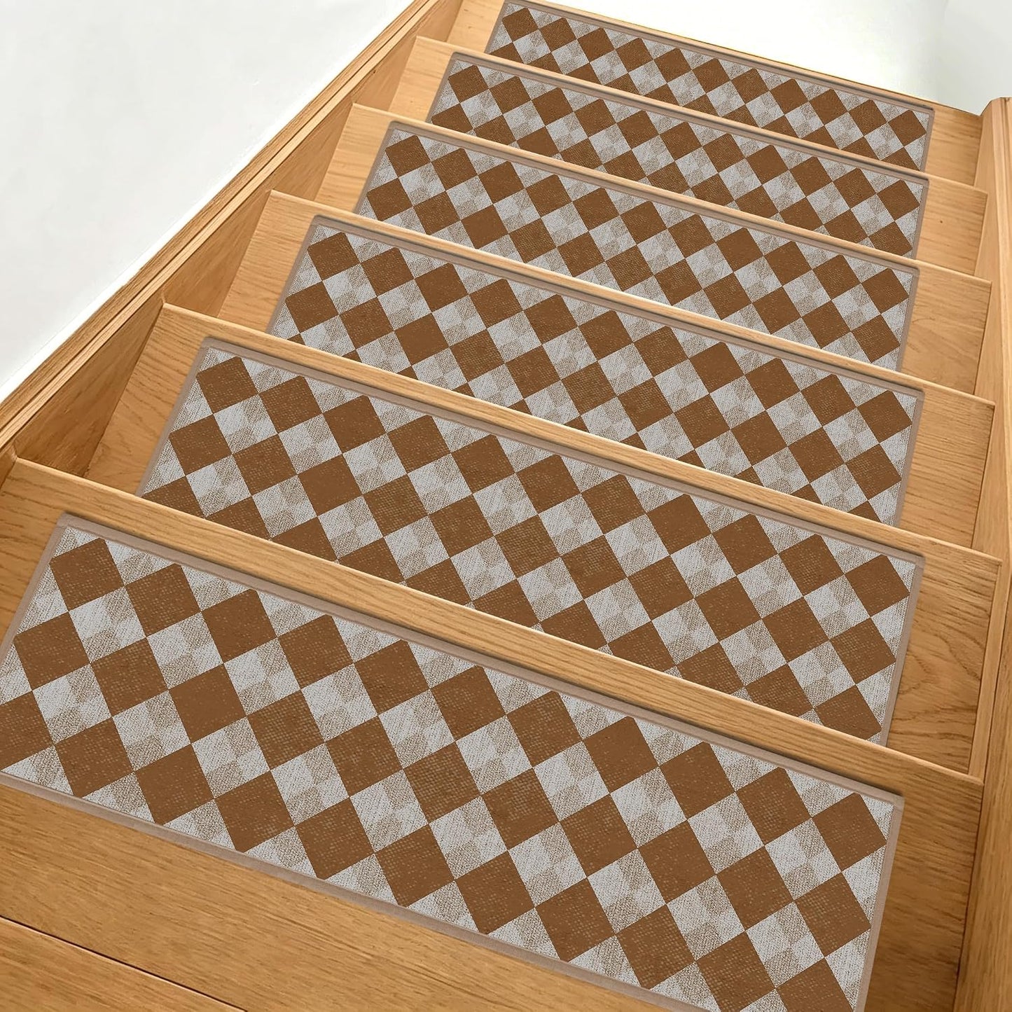 Non-Slip Carpet Stair Treads 15PCS, 8"x30" Peel and Stick Stair Runner for Wooden Steps Indoor, Washable Reusable Adhesive Backing, Pet-Friendly Safety Mats for Kids, Elders, Dogs
