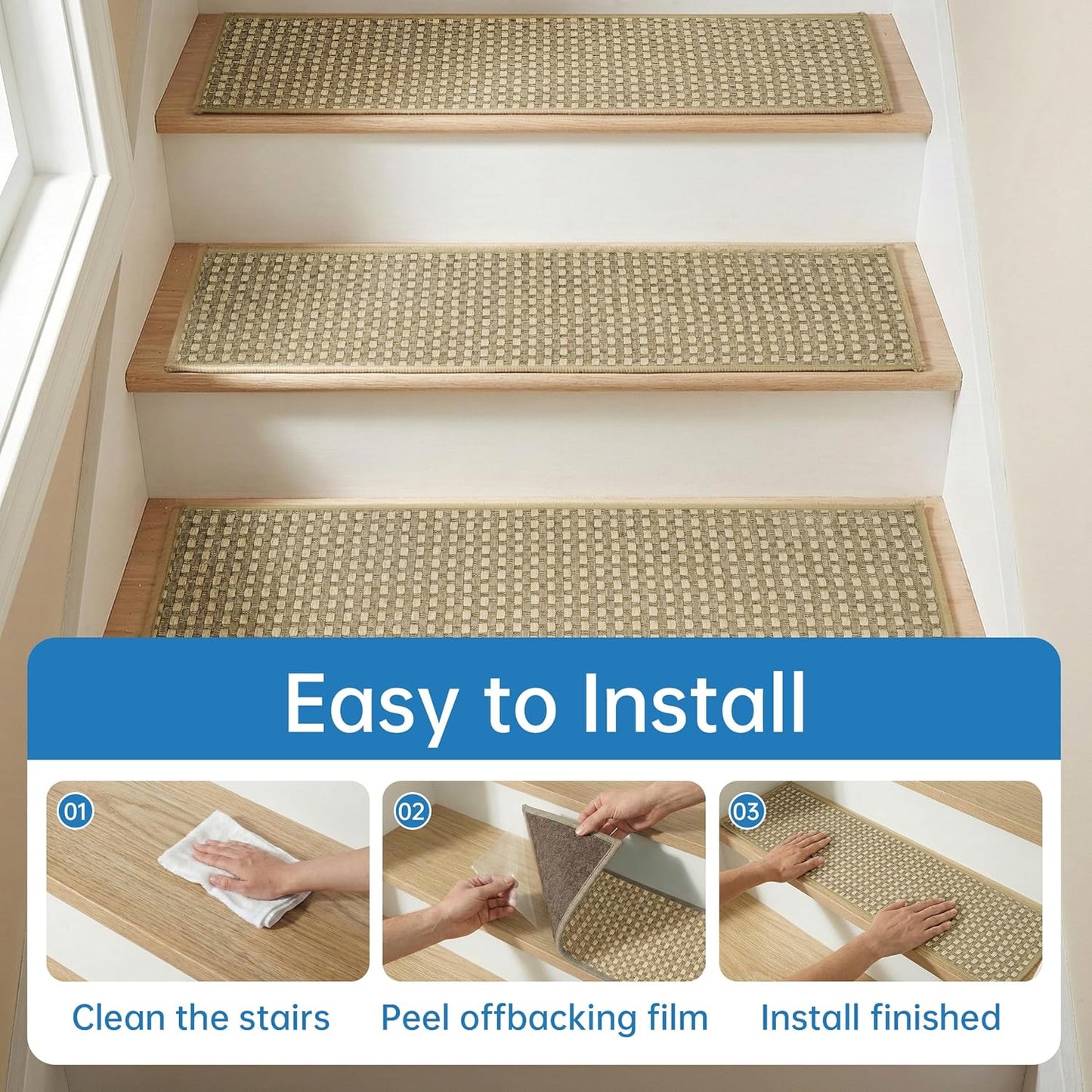 Chenille Stair Treads for Wooden Steps 8"x30" (15 Pack), Ultra Soft Non-Slip Carpet Stair Runners Indoor, Peel and Stick Self-Adhesive Step Rugs for Kids & Dogs, Machine Washable, Gray
