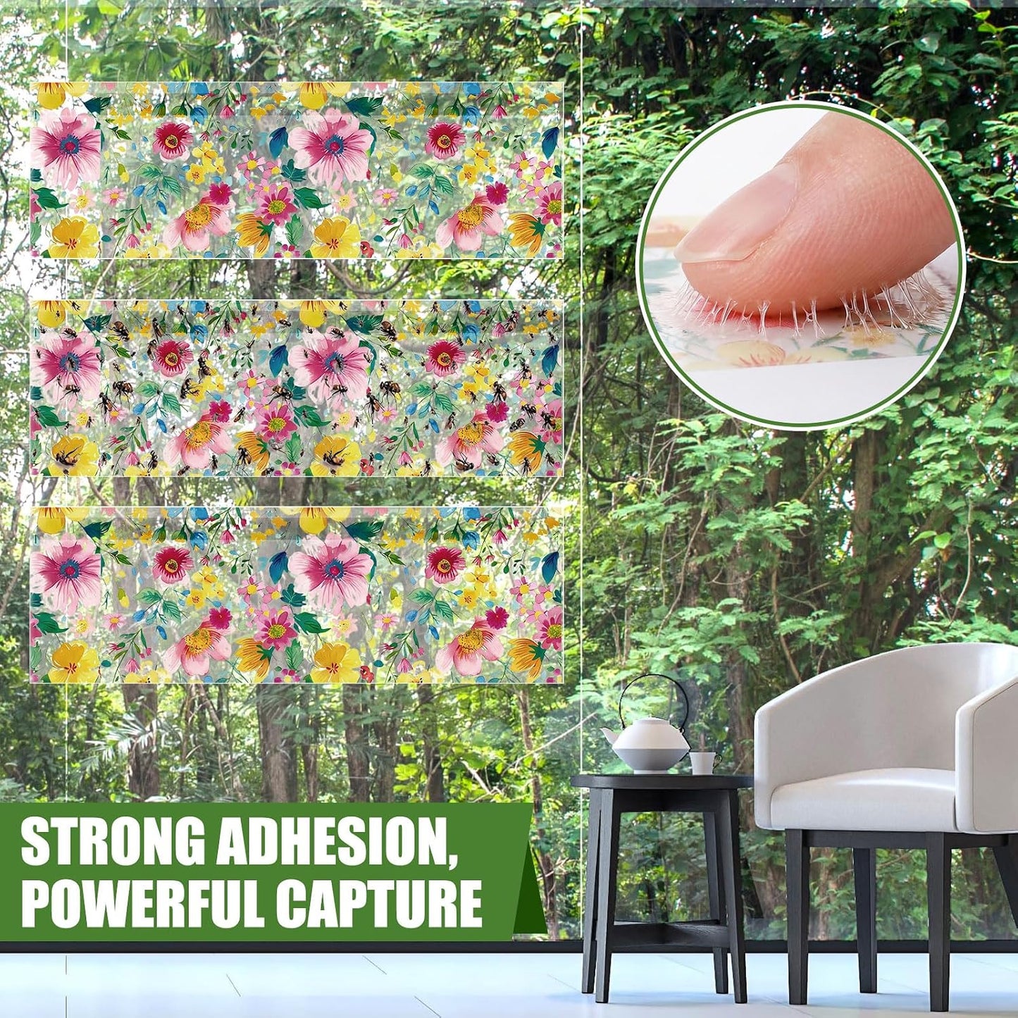 200 Pack Window Fly Traps Floral Sticky Fly Paper Indoor Clear Flies Strips Bulk Bug Catcher Waterproof Fruit Housefly Gnat Trap for Home, Kitchen, Garage