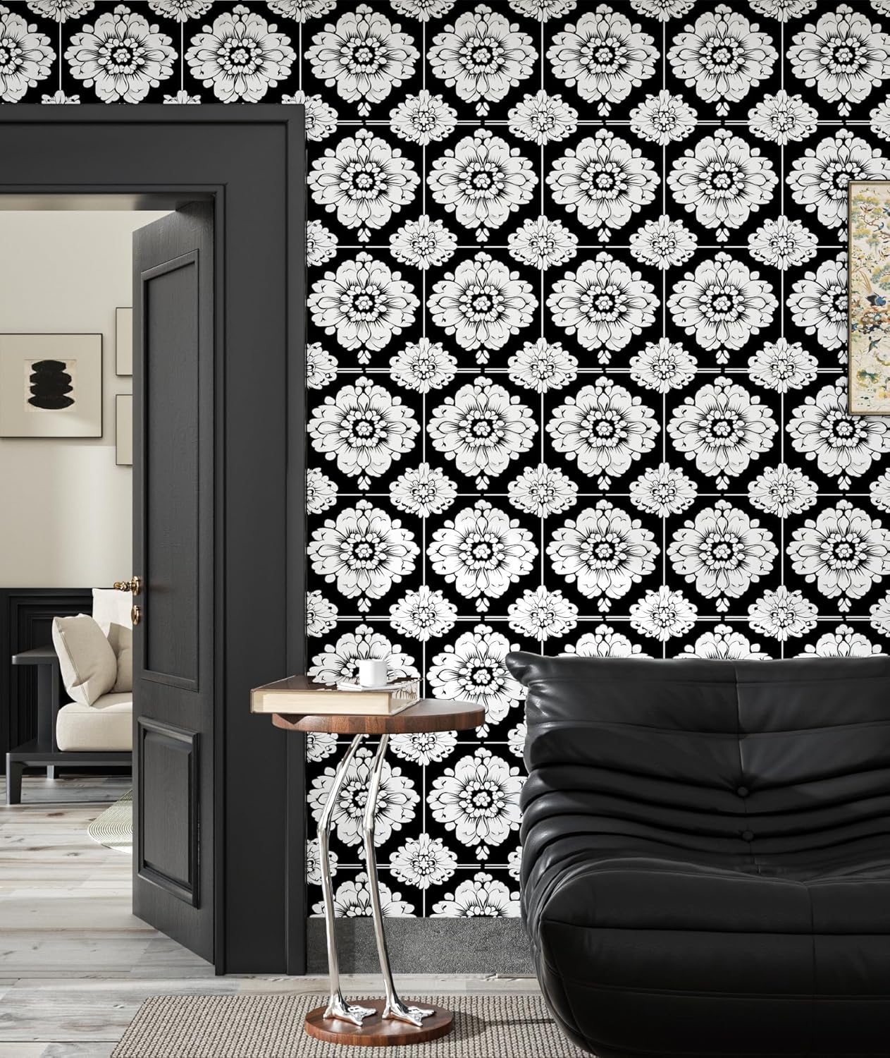 BOKEBEVE Leaves Contact Paper Floral Wallpaper Stick and Peel Boho Damask Wall Paper for Liner Drawer Cabinet Backsplash Renter Friendly Waterproof 17.5 x 118In