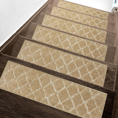 sarben Non Slip Stair Treads for Wooden Steps 15PCS - 8"x30" Indoor Safety Carpet, Edging Mats with TPE Adhesive Backing, Pet and Elderly Friendly Stair Rugs (Taupe) - Colors B