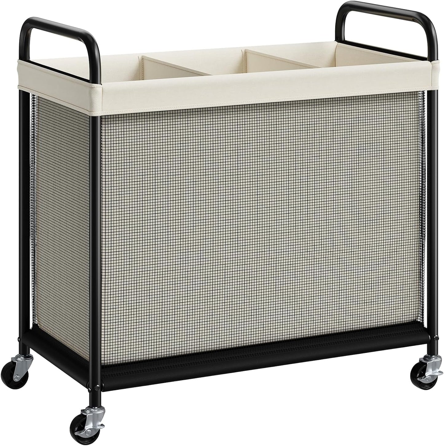 ELYKEN Laundry Hamper 3 Section, 120L Rolling Laundry Sorter with Removable Liner Bag, Laundry Basket with Wheels, Steel Frame with Metal Handle, Clothes Hamper Cart for Laundry Room & Bedroom