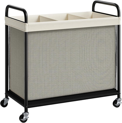 ELYKEN Laundry Hamper 3 Section, 120L Rolling Laundry Sorter with Removable Liner Bag, Laundry Basket with Wheels, Steel Frame with Metal Handle, Clothes Hamper Cart for Laundry Room & Bedroom