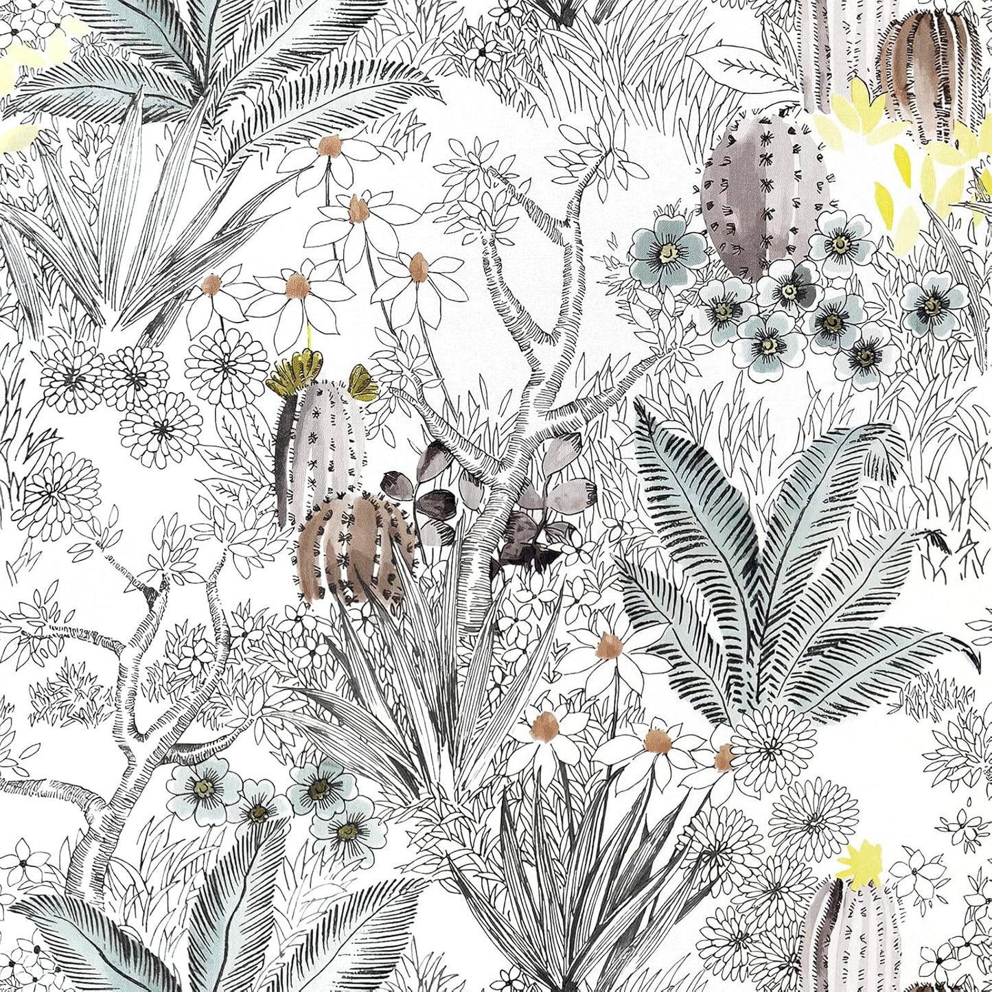 Wudnaye Boho Peel and Stick Wallpaper Catus Wallpaper 17.7" x 118.1"Vintage Floral Wallpapers Peel and Stick Botanical Removable Wall Paper Boho Self Adhesive Contact Paper for Bathroom Cabinets