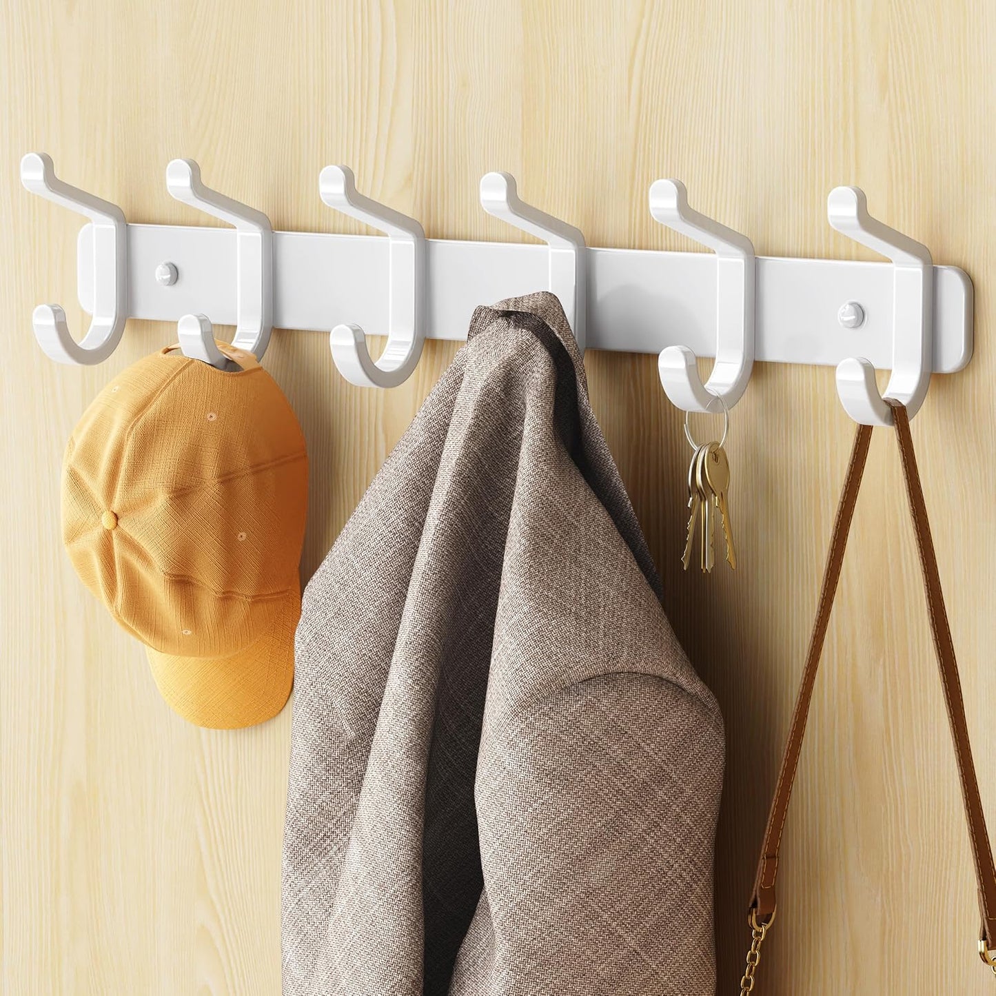 pickpiff Coat Rack Wall Mounted Heavy-Duty: Metal Coat Hanger 6 Hooks for Hanging Hat, Clothes, Robe, Keys, Backpack, Bathroom Towels, Jacket, Purse - Closet, Door, Entryway, Mudroom (Black, 1 Pack)