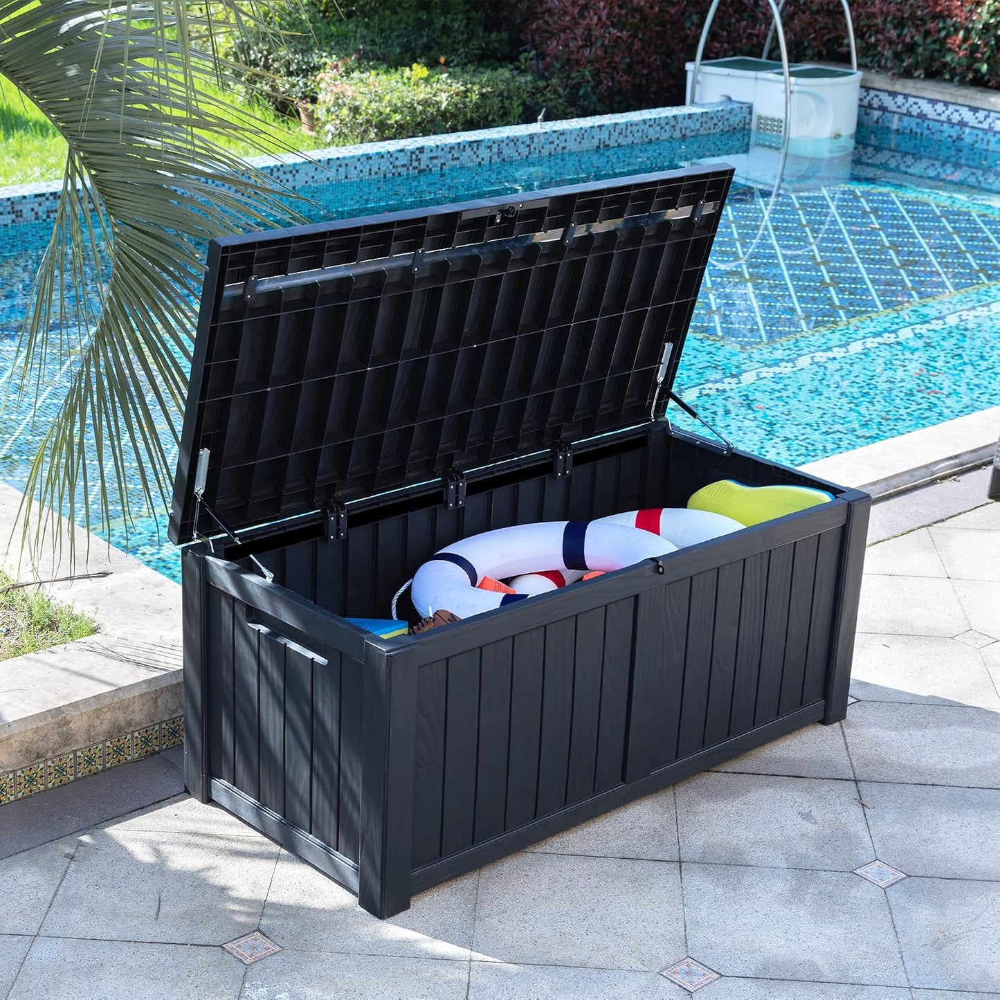 YITAHOME 31 Gallon Outdoor Storage Box | Resin Deck Box and Waterproof Package Delivery Box for Gardening Tools, Pool Supplies, Patio Furniture, Lockable, Taupe