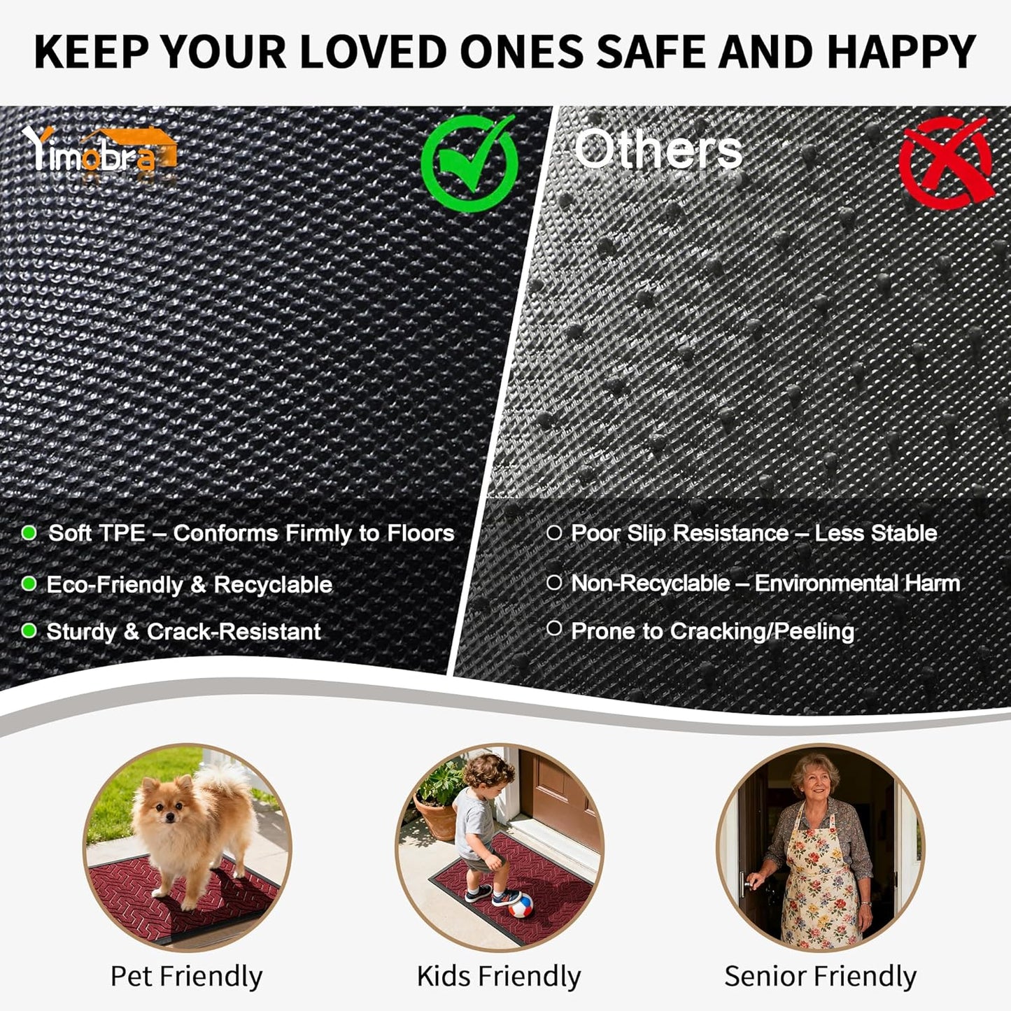 Yimobra Front Door Mat Outside Entrance 29.5x17, Waterproof Heavy Duty Outdoor Mats for Front Door, Non Slip Rubber Entry Mat for Garage Patio Indoor, Grey