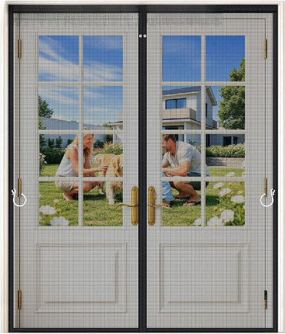 HOFUDON Upgraded Magnetic Screen Door Mesh, Full Strip Magnets, Heavy Duty Fiberglass Mesh, Door Screen Magnetic Closure for Single Door Size 32 x 80 Inch, Screen Door Size 35 x 82 Inch Black