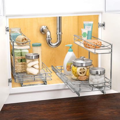 LYNK PROFESSIONAL® Pull Out Under Sink Kitchen Cabinet Organizer - 11.5 in. x 18 inch deep Drawer - Sliding Shelf Organizer for Cabinets and Undersink Storage Shelves - Lifetime Ltd. Warranty – Chrome