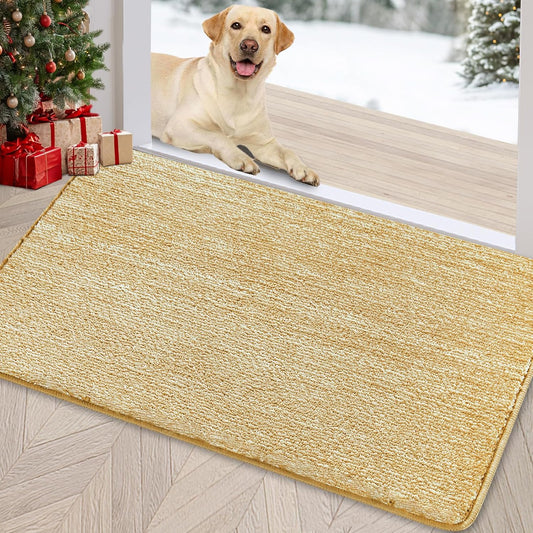 REFETONE Indoor Doormat, Front Door Mat 20"x32" Absorbent Rubber Backing Non Slip Door Mats, Washable Low-Profile Inside Floor Mat Door Rugs for Entryway, Resist Dirt Mud Mat for Dogs, Coffee/Brown