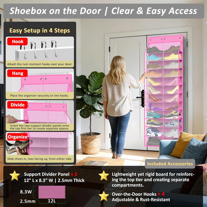 Kotkn 24-Pair Over Door Shoe Organizer for Family & Kids, Double Sided | Hanging Storage for Sneakers, Boots, Toys & Room Organization-Graphite Gray