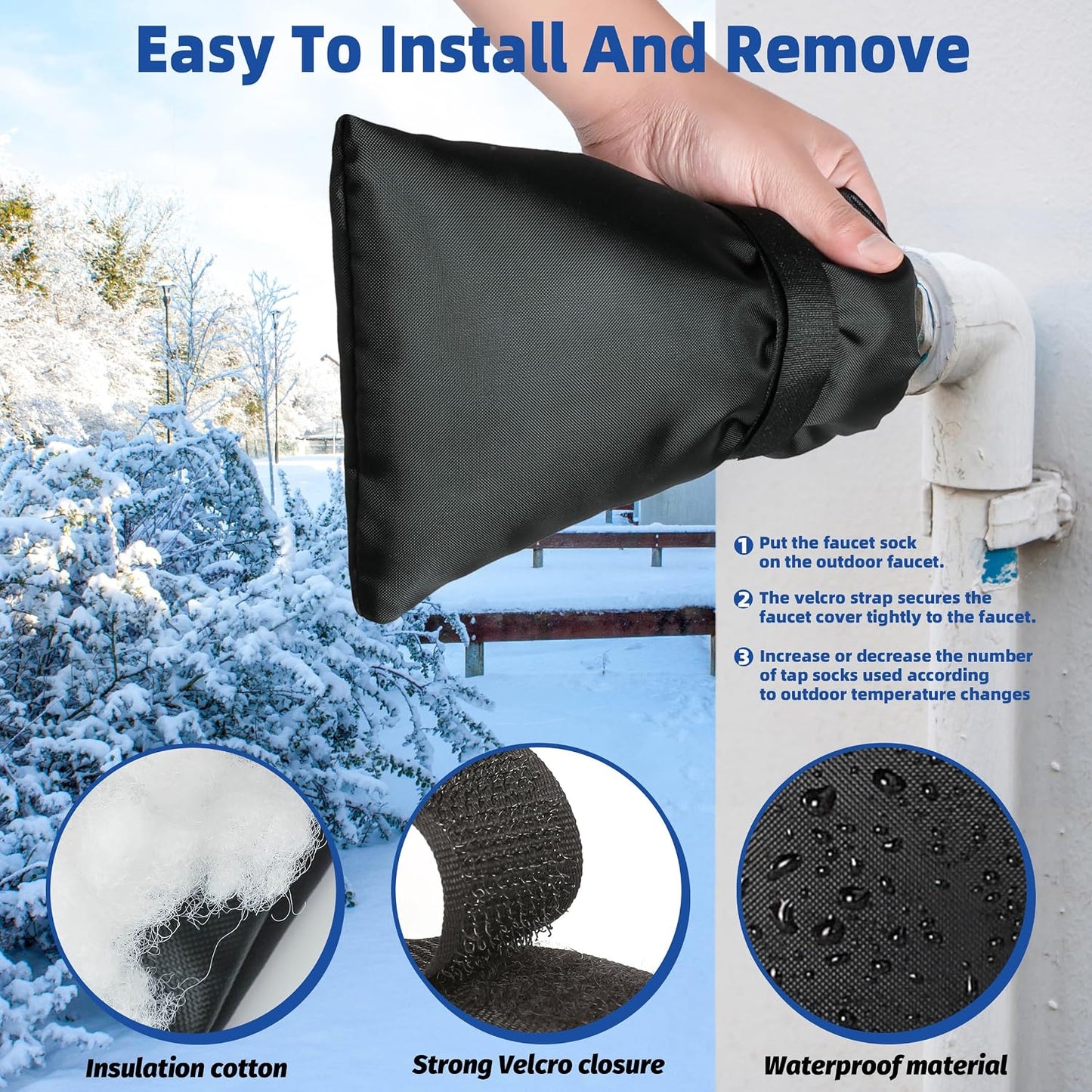 Outdoor Faucet Covers for Winter Freeze Protection 4 Pack Reusable Garden Faucet Cover Socks for Various Faucet Water Spigot Pipe Hose Bib,Waterproof Insulated Anti-Freeze Covers-Reflective Velcro