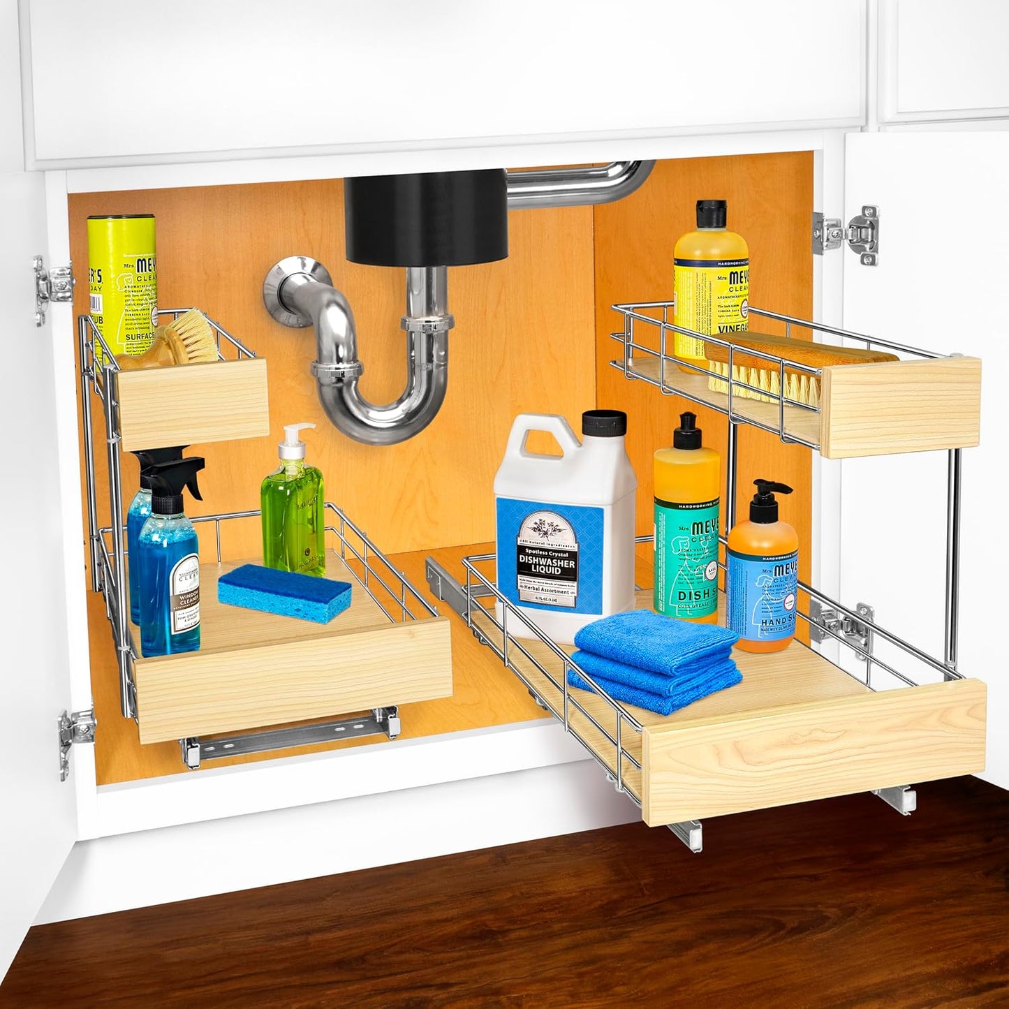LYNK PROFESSIONAL® Pull Out Under Sink Kitchen Cabinet Organizer - 11.5 in. x 18 inch deep Drawer - Sliding Shelf Organizer for Cabinets and Undersink Storage Shelves - Lifetime Ltd. Warranty – Chrome
