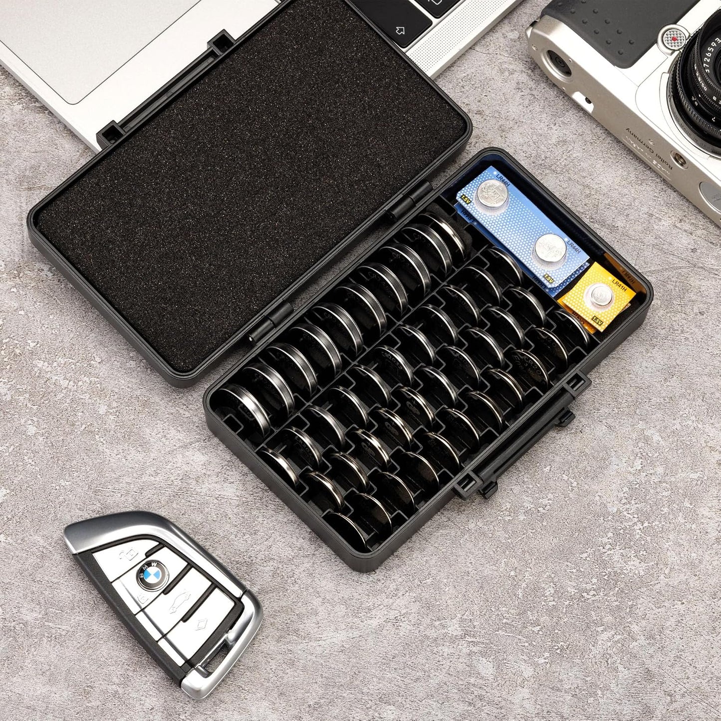 KIWIFOTOS 27 AA + 35 AAA Combo Battery Case Set with Tester | 62 PCS AA AAA Battery storage, Pegboard compatible, Wall Mount Battery Organizer Dispenser, magnetic tester, no‑assembly