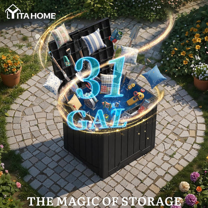 YITAHOME 134 Gallon Large Deck Box | Waterproof Resin Outdoor Storage Box with Lock, Doubles as 2-Person Bench Seating for Patio Furniture Cushions,Garden Tools &