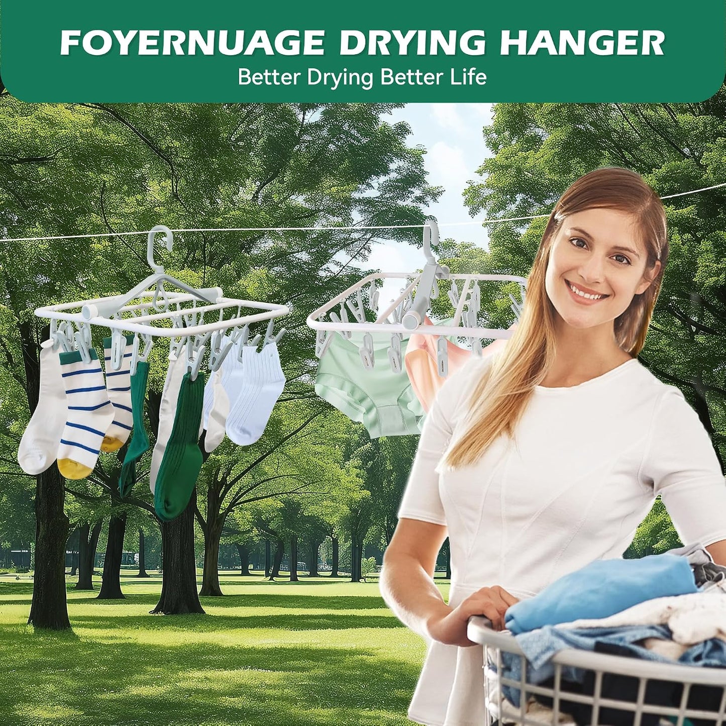 Plastic PP Drying Hanger, Anti-Rusty Drying Rack for Clothes, Socks, Lingeries, Delicates, Drying Hanger with 32 Clips for Baby Clothes, Towels