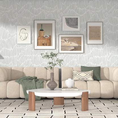 Theper Beige Wallpaper 17.3"×78.8" Modern Striped Peel and Stick Wallpaper Boho Removable Self Adhesive Wall Paper for Bedroom Waterproof White and Gold Contact Paper for Cabinets Vinyl