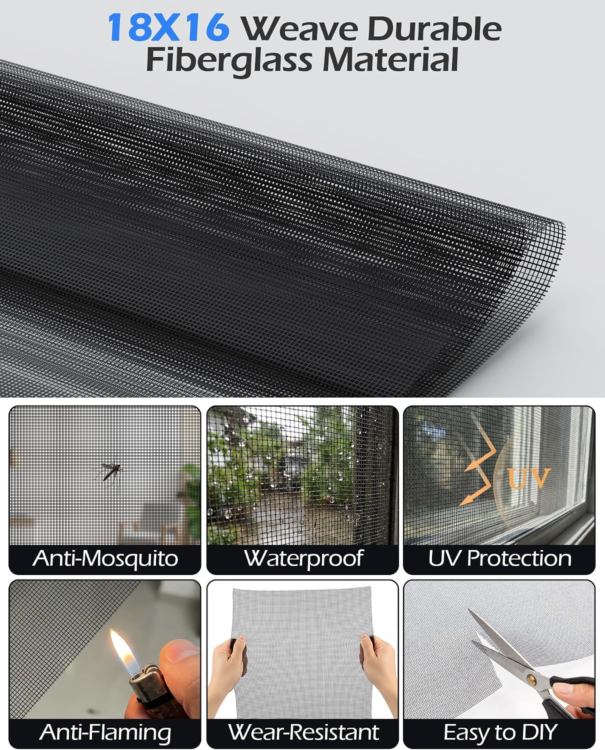 Replacement Window Screen Door Repair Kit - 48"x118" Durable Mesh Screen with Tools - DIY Window/Sliding Door/Porch Screens Replacement for Home, RV & Patio