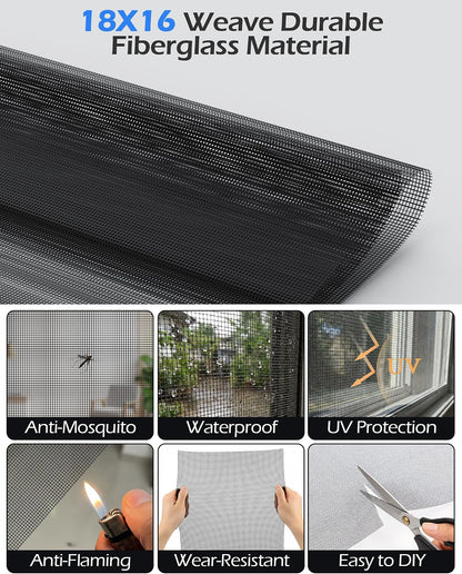 Replacement Window Screen Door Repair Kit - 48"x118" Durable Mesh Screen with Tools - DIY Window/Sliding Door/Porch Screens Replacement for Home, RV & Patio
