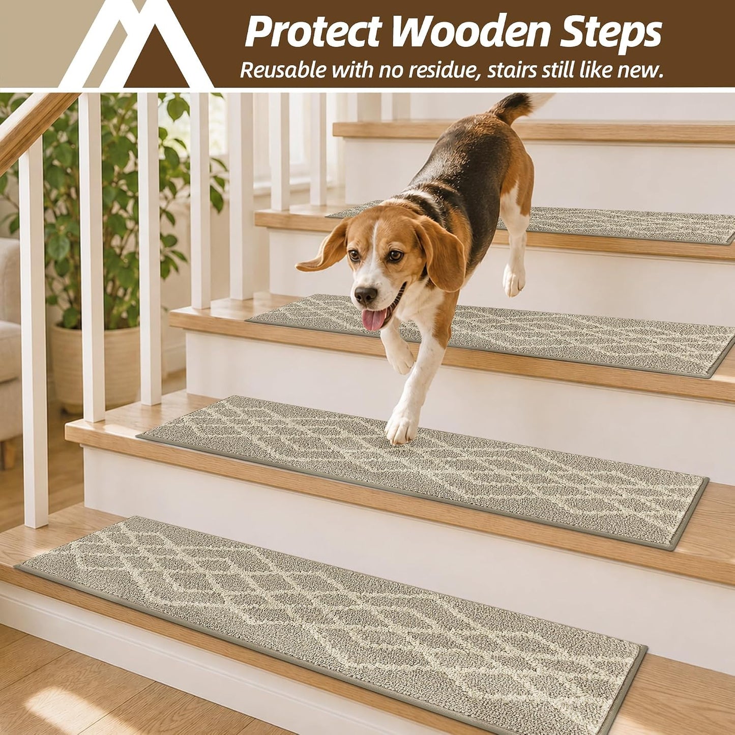 COSY HOMEER Soft Stair Treads Non-Slip Carpet Mat 28inX9in Indoor Stair Runners for Wooden Steps,Stair Rugs for Kids and Dogs, 100% Polyester TPE Backing 7pcs,Black,Rhombus