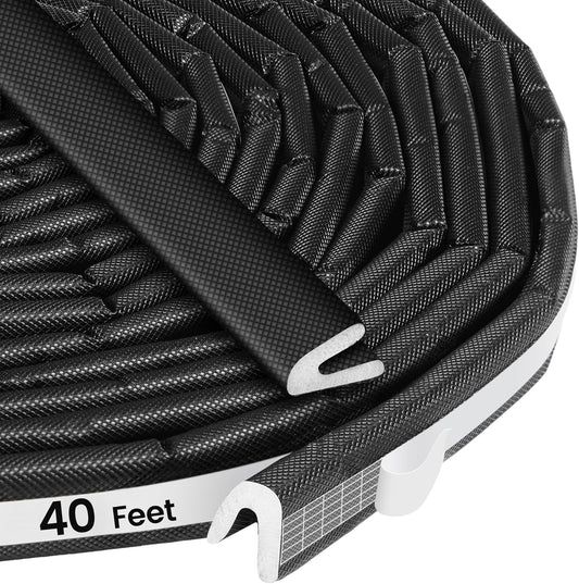 40FT V-Shaped Weatherstripping Door Seal Strip – Self-Adhesive Foam Tape for Doors & Windows, Draft Stopper, Soundproof Gap Filler, Light Blocker, Weatherproof Insulation (Black)