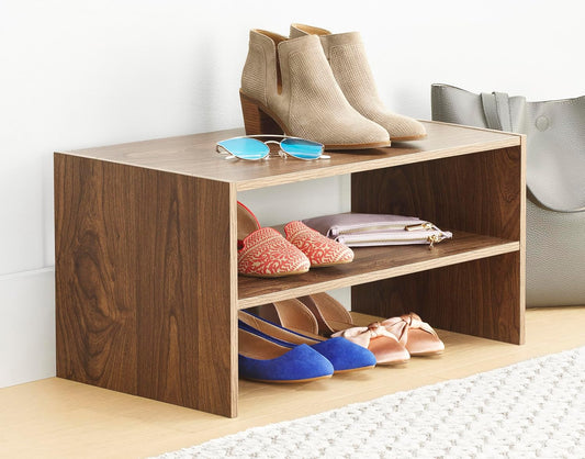 Whitmor Wood Stackable 2-Shelf Shoe Rack, White, 24 inches