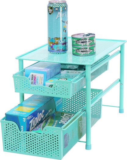 Simple Houseware Stackable 2 Tier Sliding Basket Organizer Drawer, White