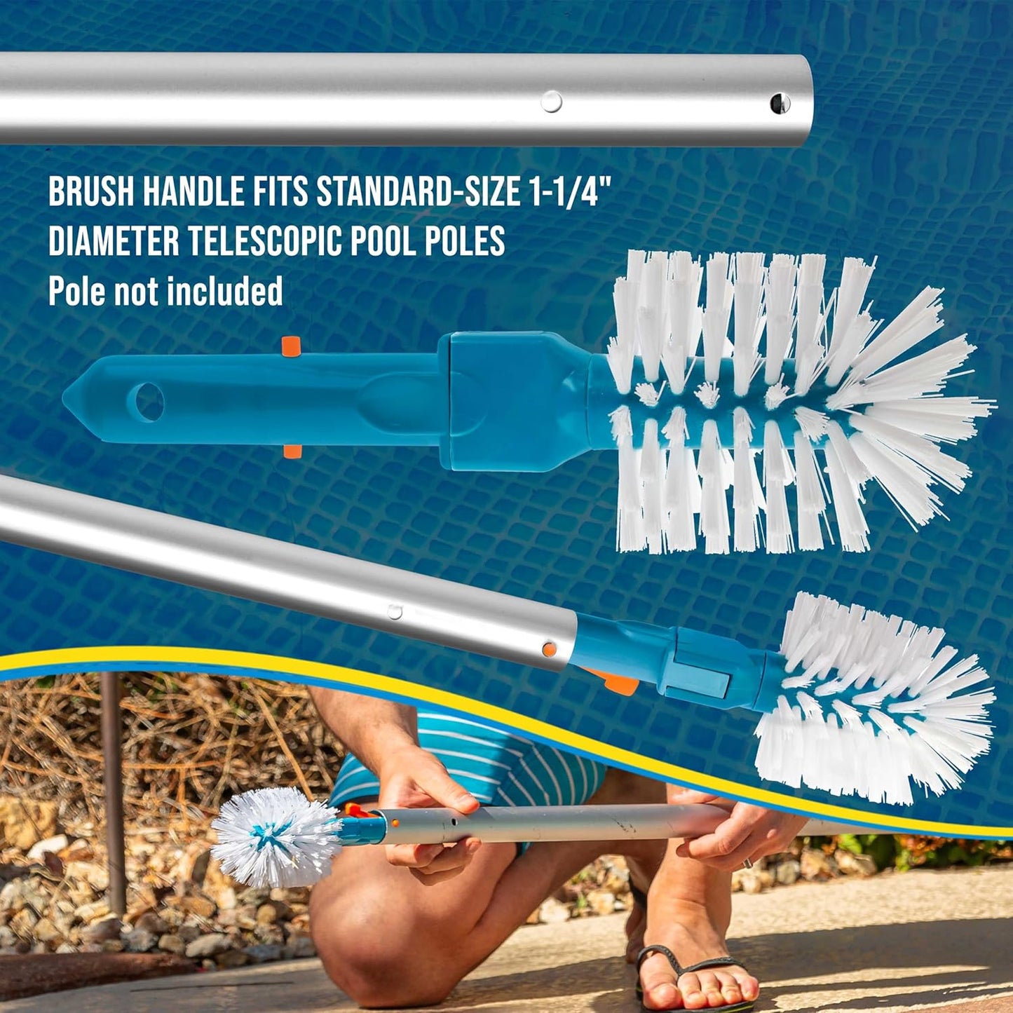 U.S. Pool Supply Pool Brush Head for Inground Pools, Hot Tub, Spa - Corner and Step Pool Scrubber Brush with 180° Handle Rotation, Scrub Bristles - Cleaning Debris - Above Ground Swimming, Bathroom