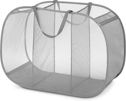 Whitmor Mesh Popup Laundry Hamper 3 Compartment Sortable Horizontal Collapsible Laundry Basket for Clothes Laundry Room Bedroom