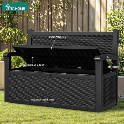 YITAHOME 100 Gallon Large Outdoor Deck Box | Waterproof Resin Storage Box, Lockable Indoor Outdoor Storage Container for Patio Furniture Cushions, Pool Accessories