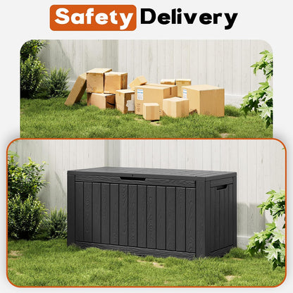 Outdoor Deck Storage Box,Resin Deck Boxes Indoor and outdoor, Waterproof Storage Box Lockable Lid (Black,50 Gallon)
