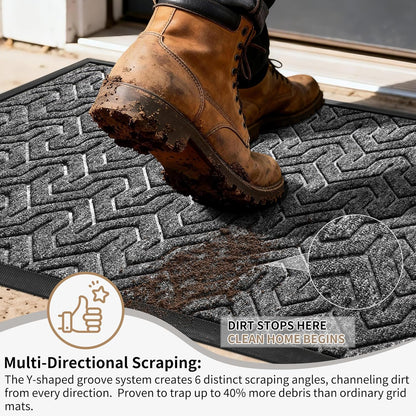 Yimobra Front Door Mat Outside Entrance 29.5x17, Waterproof Heavy Duty Outdoor Mats for Front Door, Non Slip Rubber Entry Mat for Garage Patio Indoor, Grey