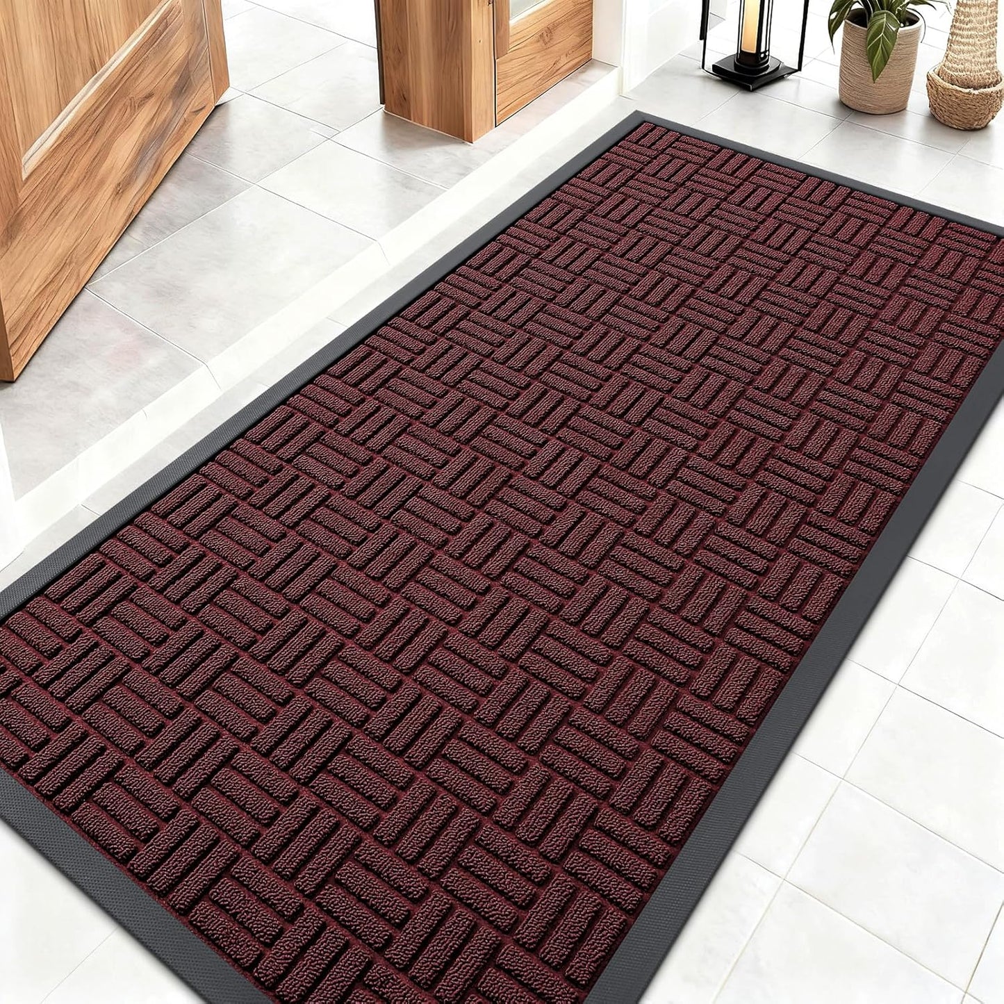 OLANLY Front Door Mat Outside Entrance 29.5x17, Absorbent, Heavy Duty Sturdy Natural Rubber Doormat Indoor Outdoor, Stain and Fade Resistant, Non-Slip Backing Low Profile Floor Mat for Entryway, Grey