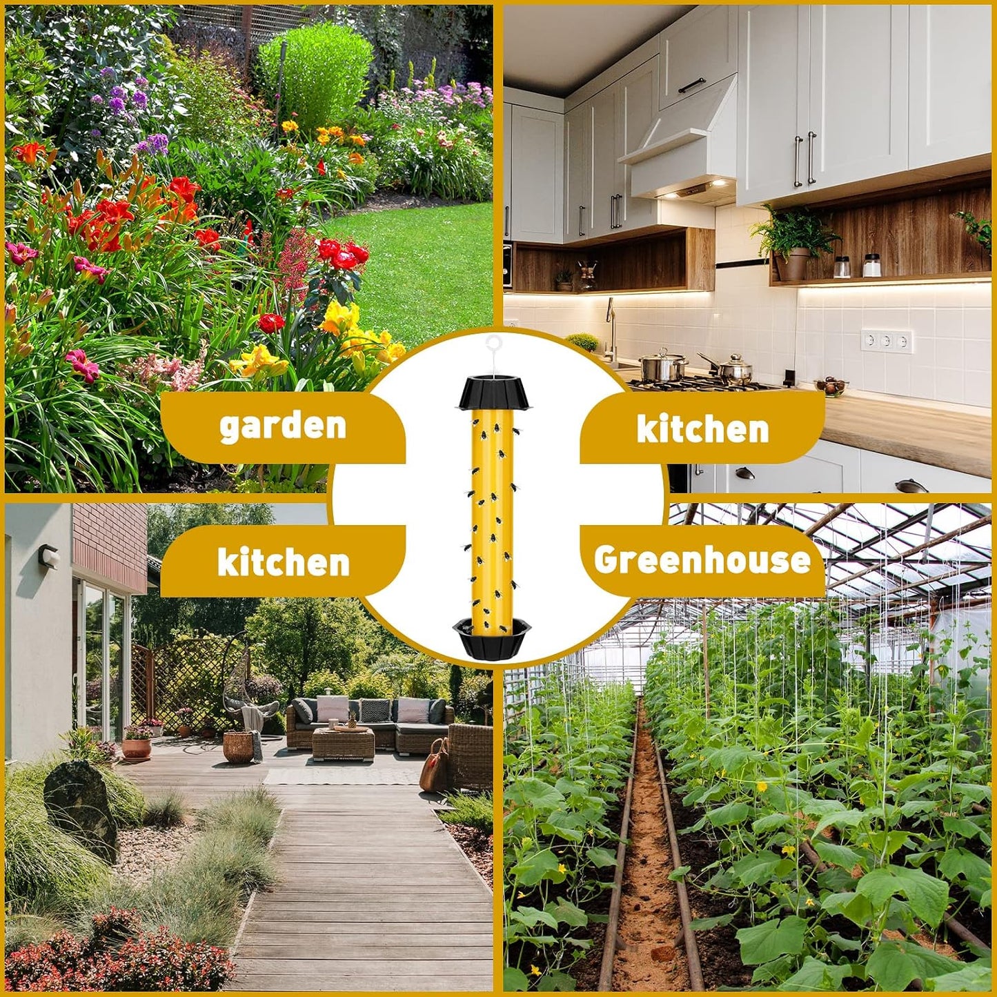 Qualirey 12 Pcs Sticky Fly Trap Fly Stick Indoor Outdoor Long Lasting Hanging Flies Bug Catcher Paper Tape Strips with Hook for Wasps Gnats Bug Insects Fruit Flies Mosquitoes (Stylish-3,Yellow)