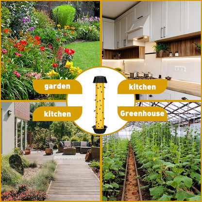 Qualirey 12 Pcs Sticky Fly Trap Fly Stick Indoor Outdoor Long Lasting Hanging Flies Bug Catcher Paper Tape Strips with Hook for Wasps Gnats Bug Insects Fruit Flies Mosquitoes (Stylish-3,Yellow)