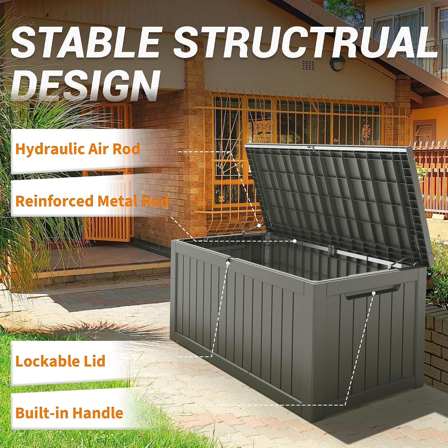 Outdoor Storage Box, 31 Gallon Resin Deck Boxes Outdoor Waterproof For Patio Furniture, Garden Tools, Pool Supplies, Lockable And UV Resistant (Rattan Gray)