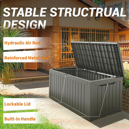 Outdoor Storage Box, 31 Gallon Resin Deck Boxes Outdoor Waterproof For Patio Furniture, Garden Tools, Pool Supplies, Lockable And UV Resistant (Rattan Gray)