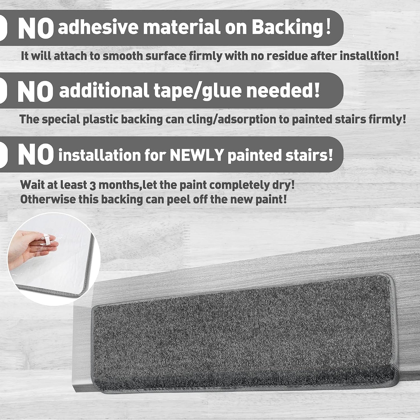 PURE ERA Carpet Stair Treads Tape Free Non Slip Indoor Stair Carpet Stair Protectors Pet-Friendly Non-Slip Skid Resistant Washable Reusable 8" x 30"(2 Pieces,Black)